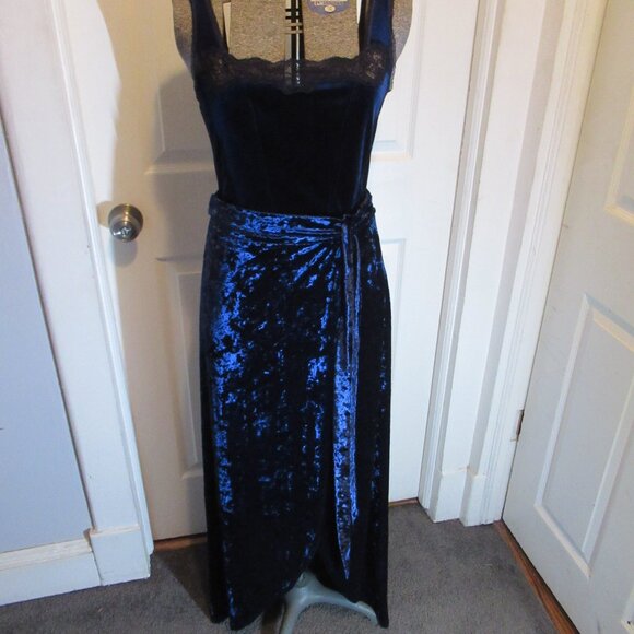 Blue Crushed Velvet Faux Wrap Skirt Long Maxi & Tank Top Party Prom EUC Gorgeous - Picture 7 of 16